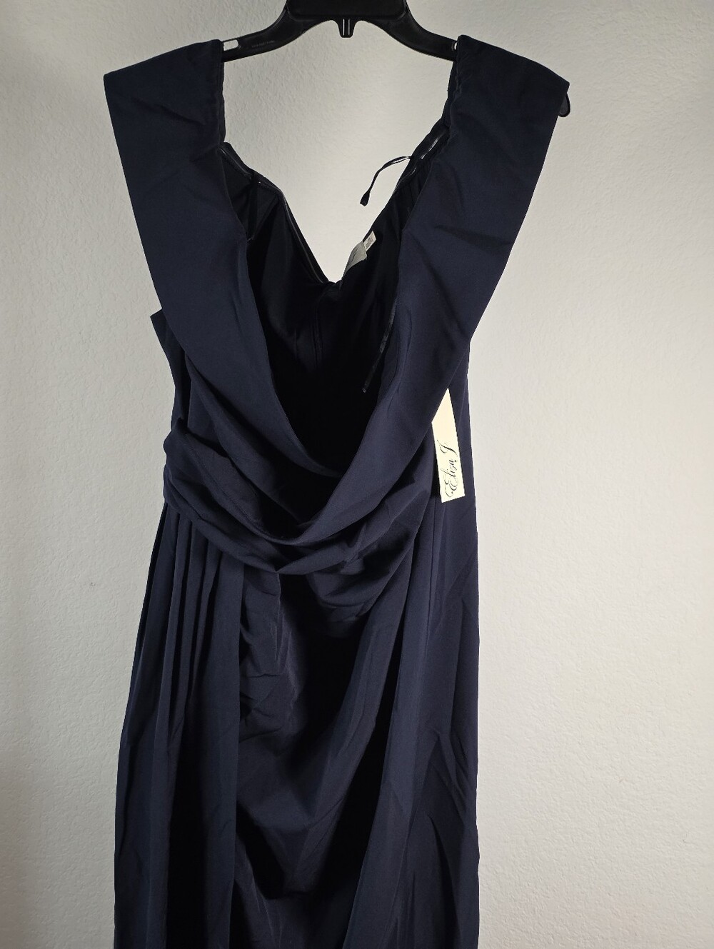Eliza J NWT $228 Navy Off Shoulder Ruched Maxi Gown Plus Size 18W Statement Piec - Picture 5 of 14